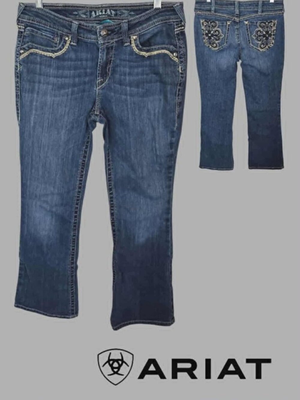 Ariat TurqAriuoise Ornate Embellished Pockets Bootcut Denim Jeans Womens 30 x 30